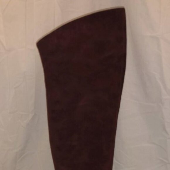 37.5/7❤️SAINT LAURENT Burgundy SUEDE Leather Low Heel OVER THE KNEE Tall BOOTS - Picture 6 of 11